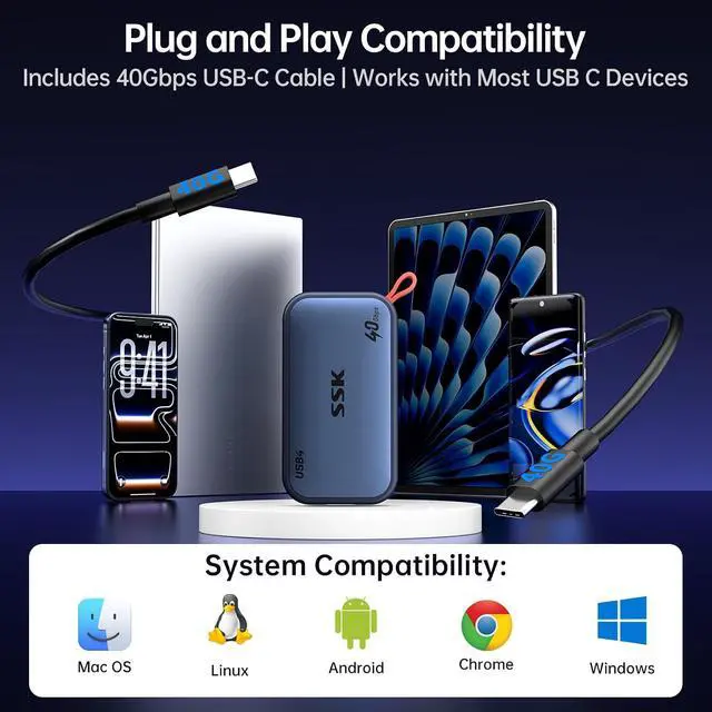 Alt view image 6 of 7 - 2TB USB4 SSD External Hard Drive 40Gbps, External SSD for Thunderbolt 4 up to 4000MB/s, Portable Solid State Drives for iPhone 15/16/17 Pro, Mac, Laptop, Phone OTG, with LED Indicator