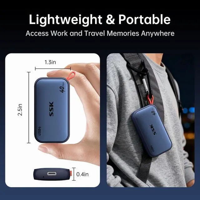 Alt view image 7 of 7 - 2TB USB4 SSD External Hard Drive 40Gbps, External SSD for Thunderbolt 4 up to 4000MB/s, Portable Solid State Drives for iPhone 15/16/17 Pro, Mac, Laptop, Phone OTG, with LED Indicator