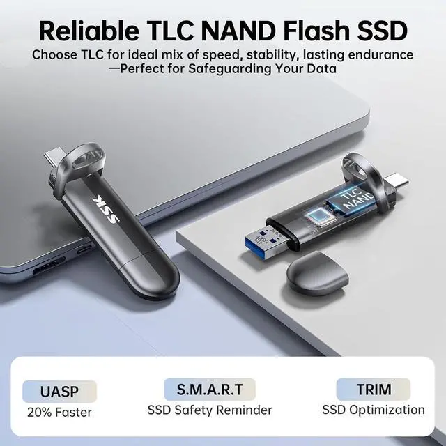 Alt view image 5 of 7 - 1TB USB Flash Drive SSD, External TLC NAND Solid State Drive Dual USBC & USBA Ports, Up to 1000MB/s High-Speed Portable 1TB USB Thumb Drive for iPhone 15/16/17 Pro Mac Android PC Backup