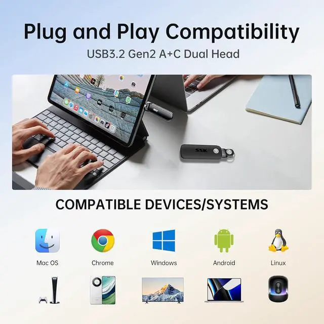 Alt view image 6 of 7 - 1TB USB Flash Drive SSD, External TLC NAND Solid State Drive Dual USBC & USBA Ports, Up to 1000MB/s High-Speed Portable 1TB USB Thumb Drive for iPhone 15/16/17 Pro Mac Android PC Backup