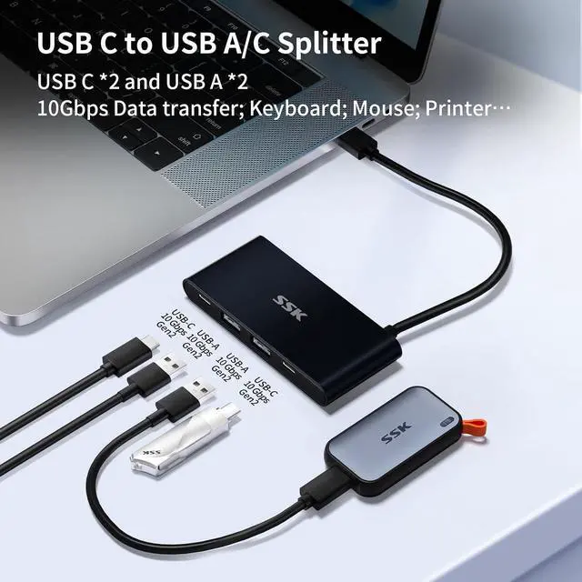 Alt view image 2 of 7 - USB-C 3.2 Hub 10Gbps, 4 Ports USB C Splitter for Laptop, USB 3.2 Hub Multiport Adapter Extender Compatible with Thunderbolt MacBook Pro PC and More Type c (Not Support Charging/Monitor)