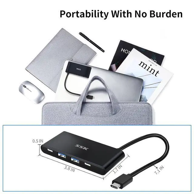 Alt view image 7 of 7 - USB-C 3.2 Hub 10Gbps, 4 Ports USB C Splitter for Laptop, USB 3.2 Hub Multiport Adapter Extender Compatible with Thunderbolt MacBook Pro PC and More Type c (Not Support Charging/Monitor)