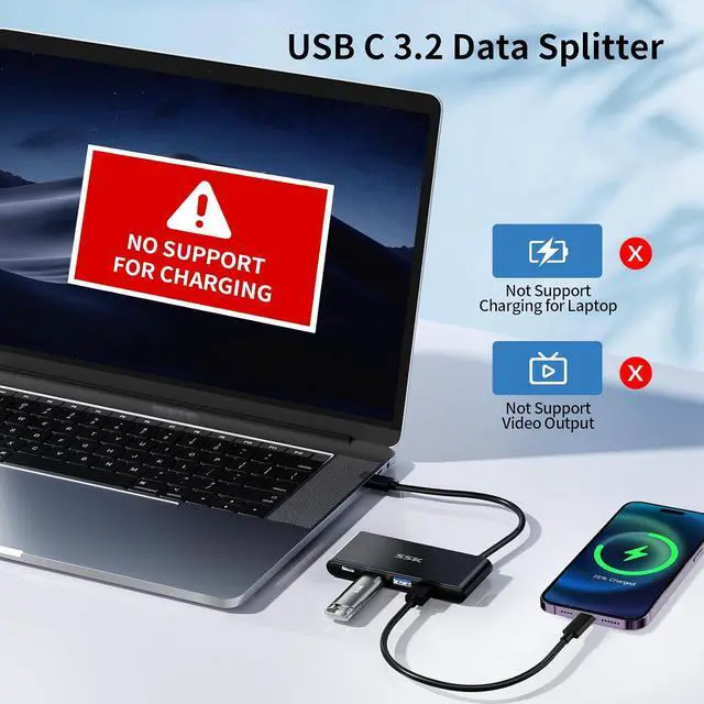 Alt view image 6 of 7 - USB-C 3.2 Hub 10Gbps, 4 Ports USB C Splitter for Laptop, USB 3.2 Hub Multiport Adapter Extender Compatible with Thunderbolt MacBook Pro PC and More Type c (Not Support Charging/Monitor)