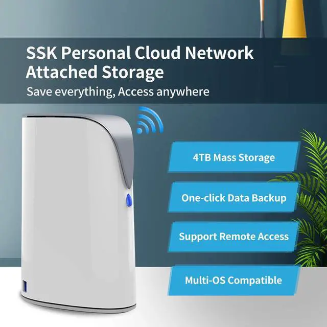 Alt view image 2 of 7 - 4TB Personal Cloud Network Attached Storage Support Wireless Remote Access, Home Office NAS Storage with Hard Drive Included for Phone/Tablet PC/Laptop Auto-Backup (Not Support WiFi Connection)