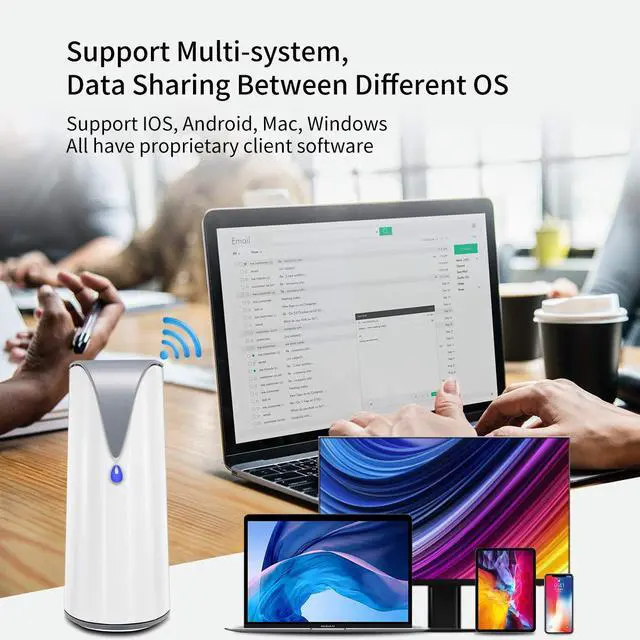 Alt view image 3 of 7 - 4TB Personal Cloud Network Attached Storage Support Wireless Remote Access, Home Office NAS Storage with Hard Drive Included for Phone/Tablet PC/Laptop Auto-Backup (Not Support WiFi Connection)