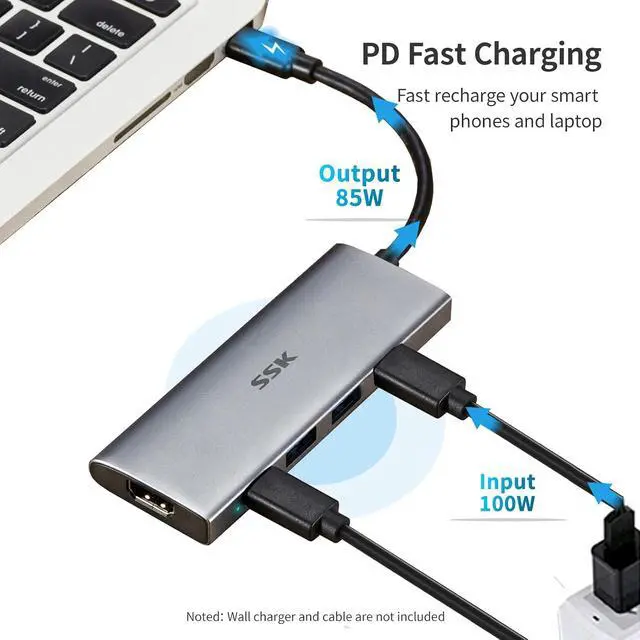 Alt view image 2 of 6 - 100W USB-C HUB, USB3.2 Gen 2 10Gbps 5 in 1 Type C Multiport Adapter with 4K HDMI, 2 USB C with 1 PD Powered, 2 USB A 3.2 Gen2 Ports, SuperSpeed USB Dock for Laptop MacBook Pro Air Dell Hp Lenovo