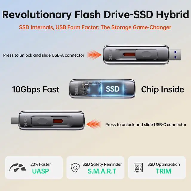 Alt view image 2 of 7 - 256GB Flash Drive SSD External, Push-Pull USB Drive up to 1000MB/s Dual Head, Thumb Drive-USB SSD Memory Stick for iPhone 15/16/17, Android, Tablet, Win& Mac Zinc Alloy