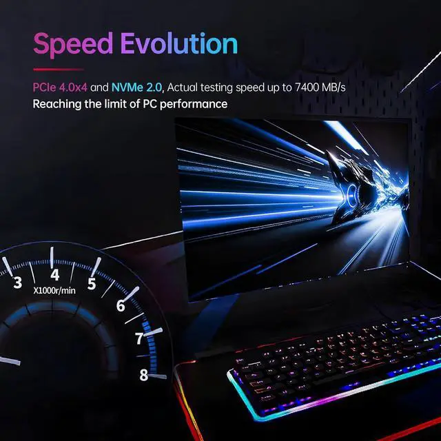 Alt view image 3 of 7 - M.2 NVMe SSD 1TB, PCIe Gen 4.0 x4 M.2 2280 SSD Card Up to 7400MB/s, NVMe 2.0 Internal Gaming Solid State Drive Support DRAM-Less Low Power Consumption, Trim, Graphene Heatsink Included