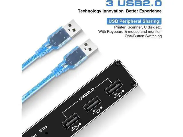 Alt view image 5 of 7 - HDMI KVM Switch, 4K@60Hz USB Switch 2x1 HDMI2.0 Ports + 3X USB KVM Ports, Share 2 Computers to one Monitor, Support Wireless Keyboard and Mouse, USB Disk, Printer, USB Camera (Included 2 USB Cable)