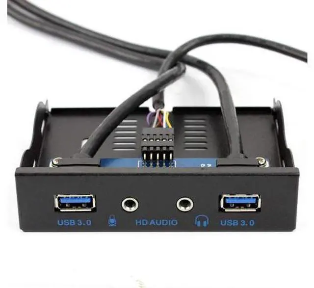 Main image of 3.5" Front Panel USB 3.0 Hub, Motherboard 20 Pin to 2 Ports USB 3.0 Splitter, HD Audio Mic Connector Adapter with Internal Floppy Bay Bracket - 2 Feet Cables
