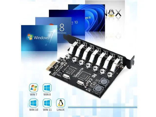 Alt view image 5 of 7 - PCIE USB 3.0 Card 7 Ports PCI Expree to USB Expansion Card Super Speed 5Gbps PCI-e USB3.0 Hub Controller Adapter for Windows 11/10/8/7/XP/Vista