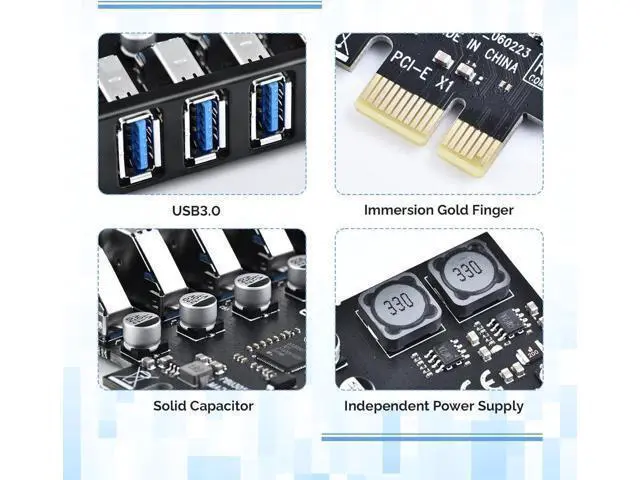 Alt view image 6 of 7 - PCIE USB 3.0 Card 7 Ports PCI Expree to USB Expansion Card Super Speed 5Gbps PCI-e USB3.0 Hub Controller Adapter for Windows 11/10/8/7/XP/Vista