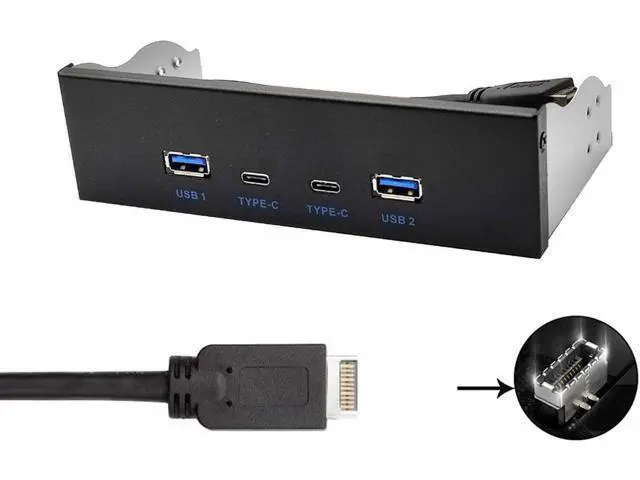 Alt view image 3 of 7 - USB 3.2 10Gbps USB Front Panel Hub 5.25 inch Bay 2x Type-C and 2x USB-A 4 Ports USB Computer Case Expansion Adapter,USB 3.2 Motherboard Header 20Pin Key-A Type-E to 4 USB Splitter Adapter -2.6FT Cable
