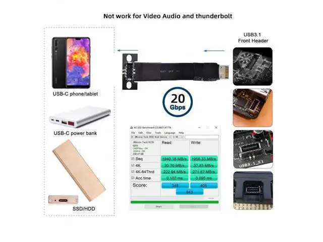 Alt view image 3 of 7 - Cable USB 3.2 Type-E IDC 20Pin Front Panel Header Male to Female Extension Cable 20Gbps