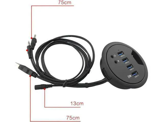 Alt view image 2 of 4 - In Desk 4-Port SuperSpeed USB 3.0 HUB Adapter Fits in a 3inch grommet hole and External Stereo Sound Adapter Combo