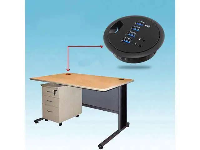 Alt view image 3 of 4 - In Desk 4-Port SuperSpeed USB 3.0 HUB Adapter Fits in a 3inch grommet hole and External Stereo Sound Adapter Combo