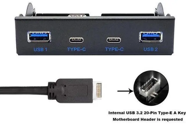 Main image of USB 3.2 10Gbps USB Front Panel Hub 3.5 inch Floppy Bay 2x Type-C and 2x USB-A 4 Ports Computer Case Expansion Adapter,USB 3.2 Motherboard Header 20Pin Key-A Type-E to 4 USB Splitter-2FT Cable