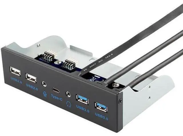 Main image of 5.25 Inch Front Panel 7 Ports USB Hub w/ HD Audio & Microphone, USB 3.2 Gen 2(10Gbps) Type-C,2 x USB 3.0 & 2 x USB 2.0 ,3.5mm Audio & Mic ,USB Motherboard Header to PC Case Expansion Adapter