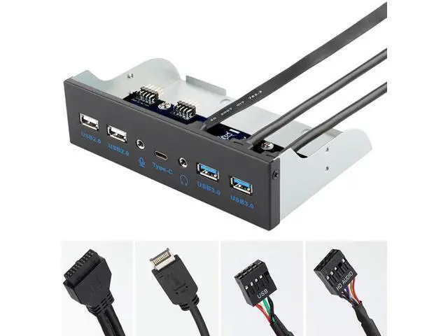 Alt view image 3 of 6 - 5.25 Inch Front Panel 7 Ports USB Hub w/ HD Audio & Microphone, USB 3.2 Gen 2(10Gbps) Type-C,2 x USB 3.0 & 2 x USB 2.0 ,3.5mm Audio & Mic ,USB Motherboard Header to PC Case Expansion Adapter
