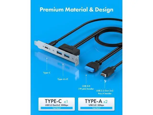 Alt view image 4 of 7 - 20Gbps USB3.2 Gen2x2 USB-C Front Panel Adapter, Motherboard Header Extension Cable, USB-C and USB to USB3.2 Type-E Key-A 20-Pin and 19-Pin USB3.0 Connectors with PCIe Bracket