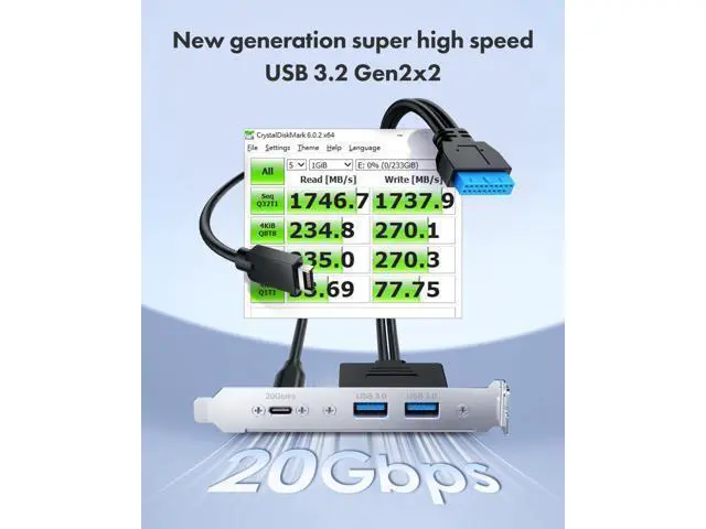 Alt view image 6 of 7 - 20Gbps USB3.2 Gen2x2 USB-C Front Panel Adapter, Motherboard Header Extension Cable, USB-C and USB to USB3.2 Type-E Key-A 20-Pin and 19-Pin USB3.0 Connectors with PCIe Bracket
