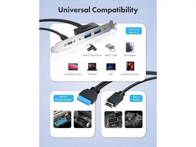 Alt view image 7 of 7 - 20Gbps USB3.2 Gen2x2 USB-C Front Panel Adapter, Motherboard Header Extension Cable, USB-C and USB to USB3.2 Type-E Key-A 20-Pin and 19-Pin USB3.0 Connectors with PCIe Bracket