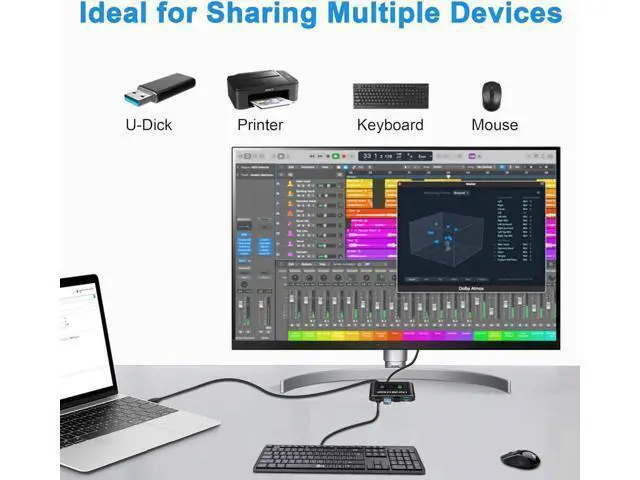 Alt view image 2 of 7 - USB 3.0 Switch 2 in 4 Out, USB Switch Selector 2 Computers Sharing 4 USB Devices KVM Switcher Box for PC, Printer, Scanner, Mouse, Keyboard with 2 USB Cable, Compatible with Mac/Windows/Linux