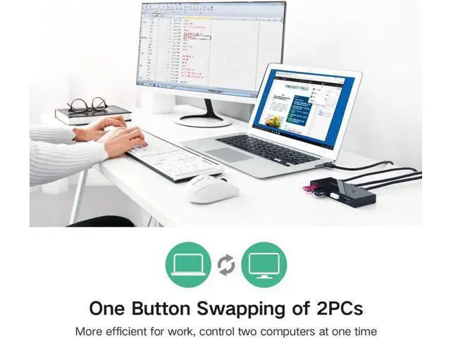 Alt view image 7 of 7 - USB Switch Selector 2 Computers Sharing 4 USB Devices USB 2.0 Peripheral Switcher Box Hub for Keyboard, Mouse, Scanner, Printer, with One-Button Swapping and 2 USB Cables