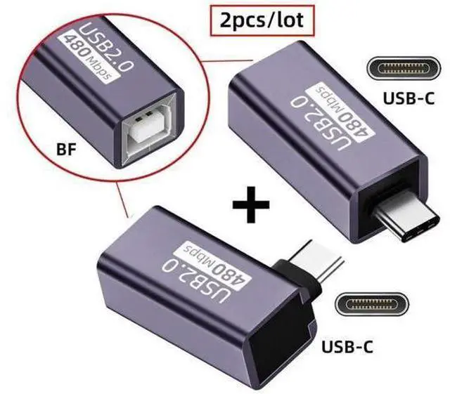 Alt view image 7 of 7 - 2 Pack Printer Connector USB C Male to USB 2.0 Type B Printer Female 90 Degree Angled Connector Adapter for Printer Disk Scanner