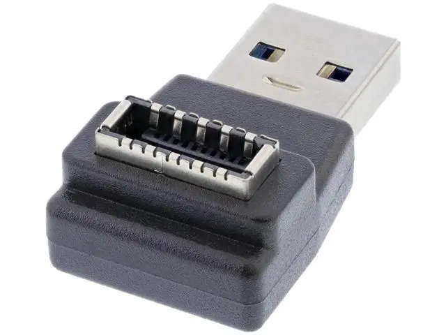 Alt view image 2 of 7 - Adapter Type-A USB3.0 Male to Type-E USB 3.1 Front Panel Header Female Motherboard Extension Data Adapter 90 Degree Angled