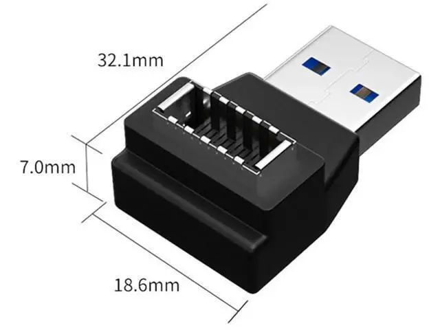 Alt view image 5 of 7 - Adapter Type-A USB3.0 Male to Type-E USB 3.1 Front Panel Header Female Motherboard Extension Data Adapter 90 Degree Angled