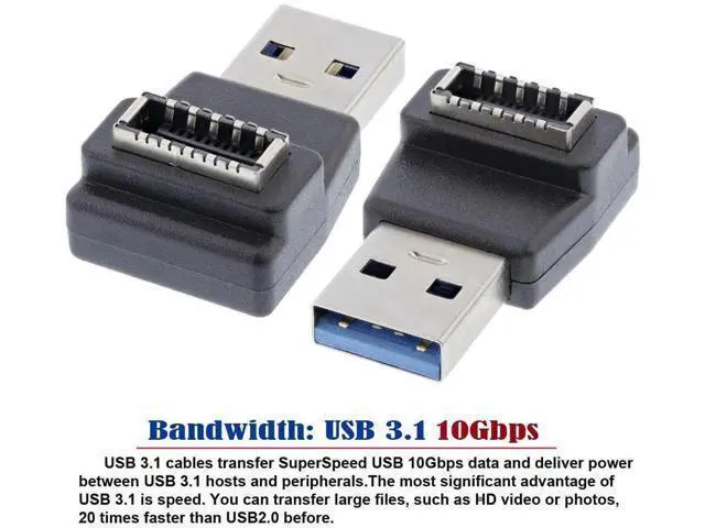Alt view image 6 of 7 - Adapter Type-A USB3.0 Male to Type-E USB 3.1 Front Panel Header Female Motherboard Extension Data Adapter 90 Degree Angled