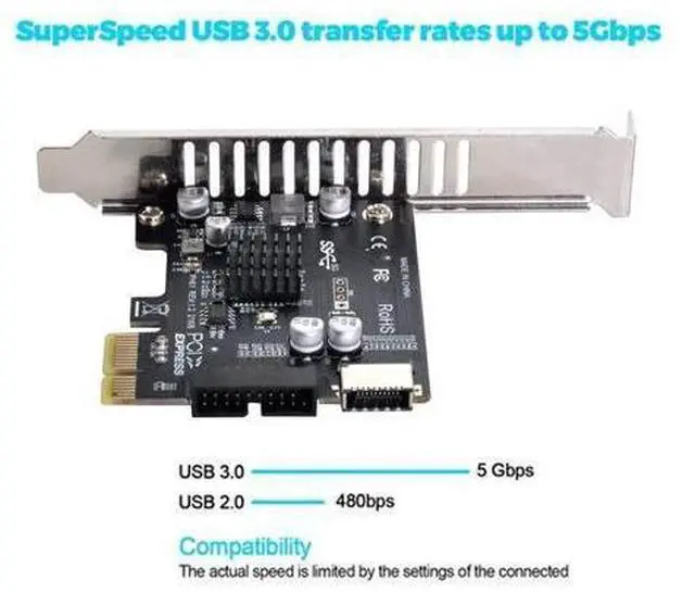 Alt view image 2 of 7 - 5Gbps Type-E USB 3.1 Front Panel Socket & USB 3.0 to PCI-E 1X Express Card VL805 Adapter for Motherboard