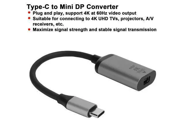Alt view image 2 of 7 - USB C to Mini DisplayPort Converter, Support 4K 60HZ, Portable Type C to Mini DP Adaptor for Phone Laptop to UHD TVs, Projectors, A/V Receivers, etc