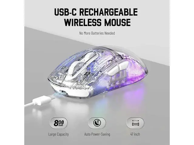 Alt view image 2 of 7 - Wireless Gaming Mouse, Tri-Mode Wireless Mouse-2.4Ghz/Bluetooth 5.0/USB C Wired, 5 Adjustable DPI, Ergonomic PC Gaming Mice with Transparent Shell-PAW Sensor-RGB Backlit-Silent Click for Win/MAC