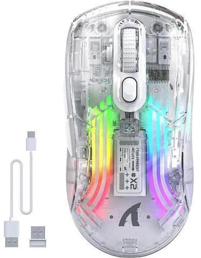 Main image of Wireless Gaming Mouse, Tri-Mode Wireless Mouse-2.4Ghz/Bluetooth 5.0/USB C Wired, 5 Adjustable DPI, Ergonomic PC Gaming Mice with Transparent Shell-PAW Sensor-RGB Backlit-Silent Click for Win/MAC