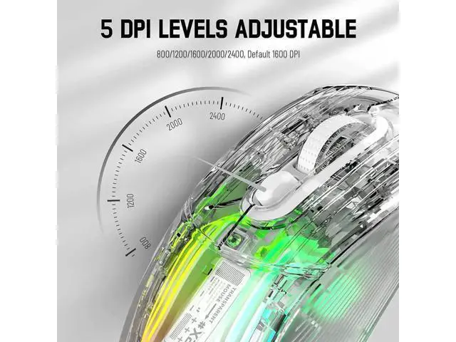 Alt view image 7 of 7 - Wireless Gaming Mouse, Tri-Mode Wireless Mouse-2.4Ghz/Bluetooth 5.0/USB C Wired, 5 Adjustable DPI, Ergonomic PC Gaming Mice with Transparent Shell-PAW Sensor-RGB Backlit-Silent Click for Win/MAC