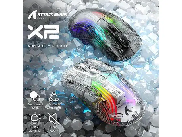 Alt view image 4 of 7 - Wireless Gaming Mouse, Tri-Mode Wireless Mouse-2.4Ghz/Bluetooth 5.0/USB C Wired, 5 Adjustable DPI, Ergonomic PC Gaming Mice with Transparent Shell-PAW Sensor-RGB Backlit-Silent Click for Win/MAC