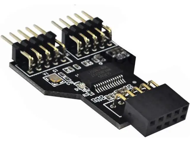 Alt view image 5 of 6 - 9 Pin USB Header Female 1 to 2 Male Board 9-Pin USB HUB USB 2.0 9 Pin Connector Adapter for RGB Splitter with 30cm 60cm Cable (No Cable,1 PCS)