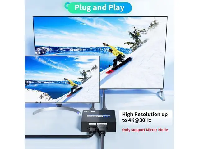 Alt view image 5 of 7 - HDMI Splitter 1 in 2 Out 4K, 1x2 Powered HDMI Multi-Port Adapter for Dual Monitor, Support 4K UltraHD 3D HDR, Duplicate/Mirror Screens, Ideal for Xbox Ps5 Ps4 Ps3 Fire Stick Blu-Ray Player HDTV