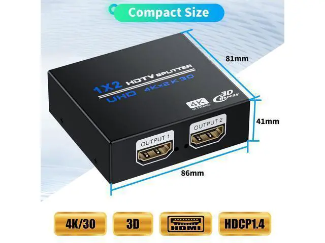 Alt view image 6 of 7 - HDMI Splitter 1 in 2 Out 4K, 1x2 Powered HDMI Multi-Port Adapter for Dual Monitor, Support 4K UltraHD 3D HDR, Duplicate/Mirror Screens, Ideal for Xbox Ps5 Ps4 Ps3 Fire Stick Blu-Ray Player HDTV