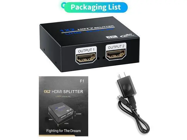 Alt view image 7 of 7 - HDMI Splitter 1 in 2 Out 4K, 1x2 Powered HDMI Multi-Port Adapter for Dual Monitor, Support 4K UltraHD 3D HDR, Duplicate/Mirror Screens, Ideal for Xbox Ps5 Ps4 Ps3 Fire Stick Blu-Ray Player HDTV