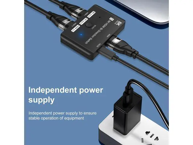 Alt view image 3 of 7 - 8K HDMI Switcher, 4K 120hz HDR Aluminum Bi-Directional Switch Splitter 2 in 1 Out or 1 in 2 Out, Support High Speed 48Gbps 8K@60Hz, for PS5, Xbox Series X , Apple TV, Samsung TV