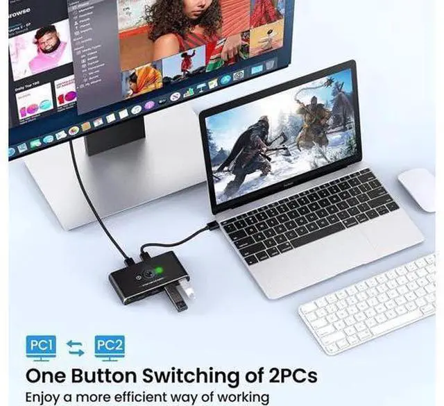 Alt view image 5 of 7 - 2 in 4 Out USB Switch, USB 3.0 Switch, Aluminum KM Switch 2 Computers Sharing 4 USB Devices KM Switches 5V USB-C Powered for PC Printer Scanner Mouse Keyboard with 2 USB 3.0 Cable, One Button Switch