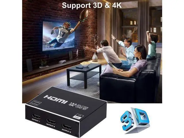 Alt view image 6 of 7 - 4K 1 in 3 Out HDMI Splitter - Ultra HD 4K @ 30 Hz 1x3 V. 1.4 HDCP, Power HDMI Supports 4K 3D Full HD 1080P for Xbox, PS3 PS3 Fire Stick Blu Ray Apple TV HDTV - Adapter Included