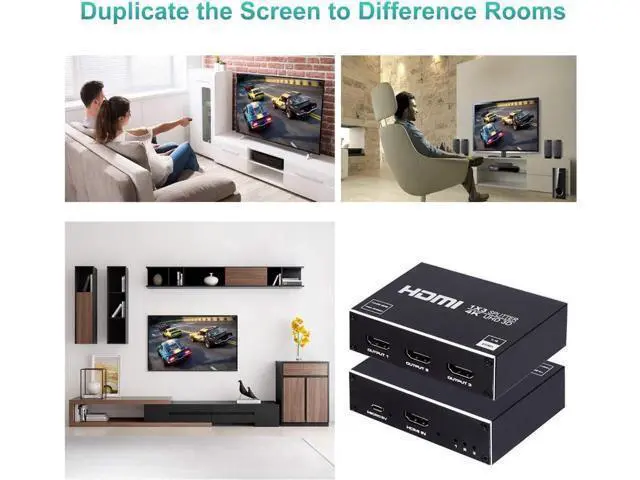 Alt view image 7 of 7 - 4K 1 in 3 Out HDMI Splitter - Ultra HD 4K @ 30 Hz 1x3 V. 1.4 HDCP, Power HDMI Supports 4K 3D Full HD 1080P for Xbox, PS3 PS3 Fire Stick Blu Ray Apple TV HDTV - Adapter Included