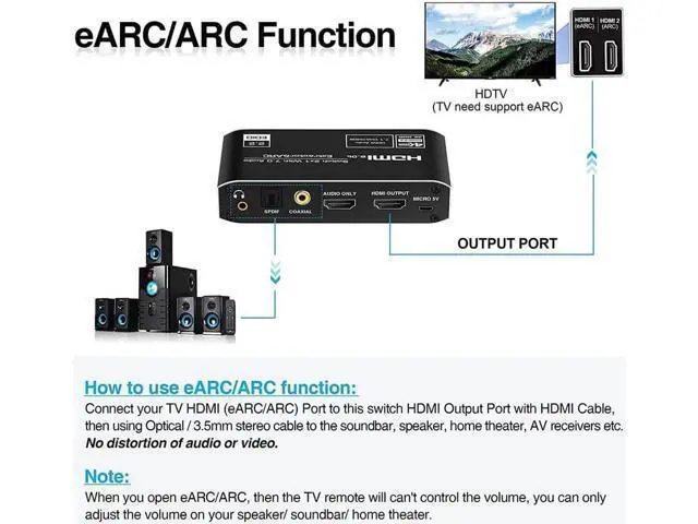 Alt view image 3 of 7 - 2x1 HDMI Switch Audio Extractor, 4K Hdmi Audio Extractor Switcher, HDMI to HDMI +Audio(Optical/Coaxial/ 3.5mm Audio Jack), HDMI 4K@60hz Video Audio Converter Adapter for PS4, Xbox,TV