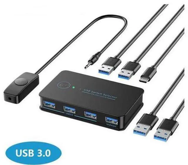 Main image of USB 3.0 Switch 2 in 4 Ouit, USB Switcher for 2 Computers Share 4 USB for Printer Keyboard Mouse, Scanner, USB KVM Switch Selector with 2 USB 3.0 Cables, Support Hotkey/Button/Wired Remote Switching