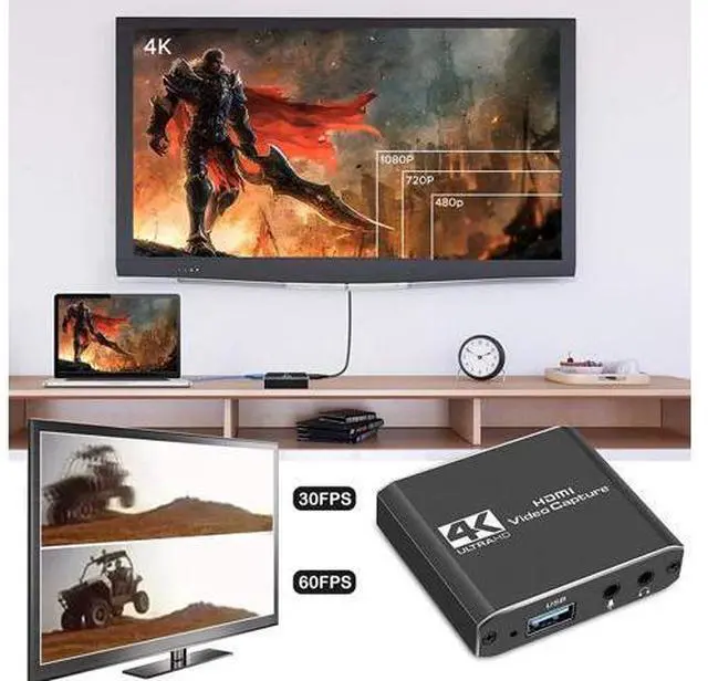 Alt view image 6 of 7 - Capture Card, Audio Video Capture Card with Microphone 4K HDMI Loop-Out, 1080p 60fps Video Recorder for Gaming/Live Streaming/Video Conference, Works for Nintendo Switch/PS4/OBS/Camera/ PC
