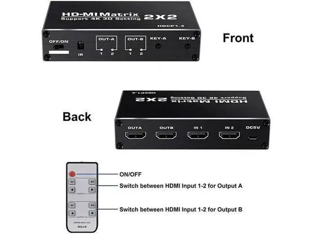Alt view image 2 of 6 - 2 in 2 Out HDMI Matrix, 4K@60Hz 2x2 HDMI Matrix Switch with IR Remote Control, Support HDMI 2.0b, HDCP1.4, HDR, Ultra HD 4K, 3D (OZJ3)